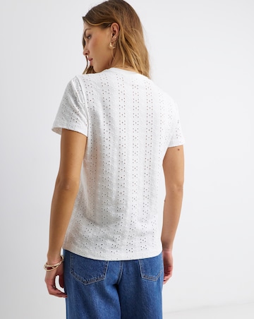 White All Over Stretch Broderie Short Sleeve T-Shirt