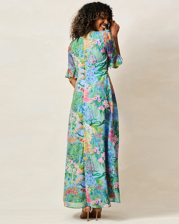 Hope & Ivy Hazel Frill Sleeve Thigh Split Open Back Maxi Dress With Lace Trim