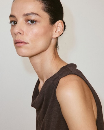 Mango Linen Top With Draped Neck