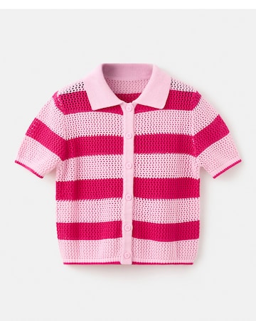Mango Striped Openwork Knitted Cardigan