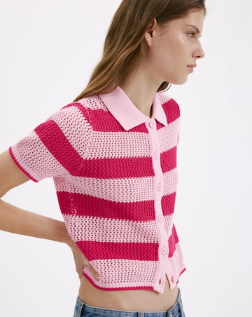 Mango Striped Openwork Knitted Cardigan