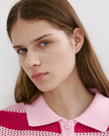 Mango Striped Openwork Knitted Cardigan