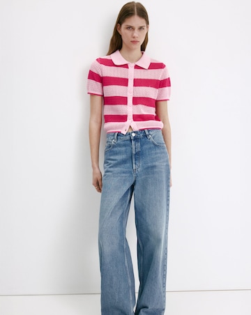 Mango Striped Openwork Knitted Cardigan