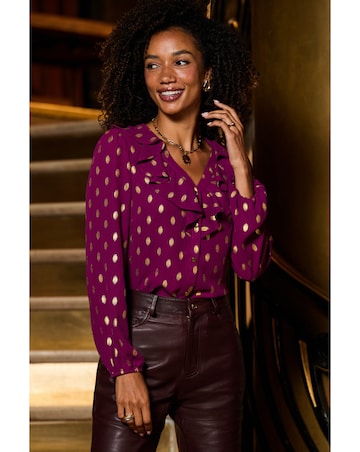 Sosandar Ruffle Front Chiffon Foil Blouse