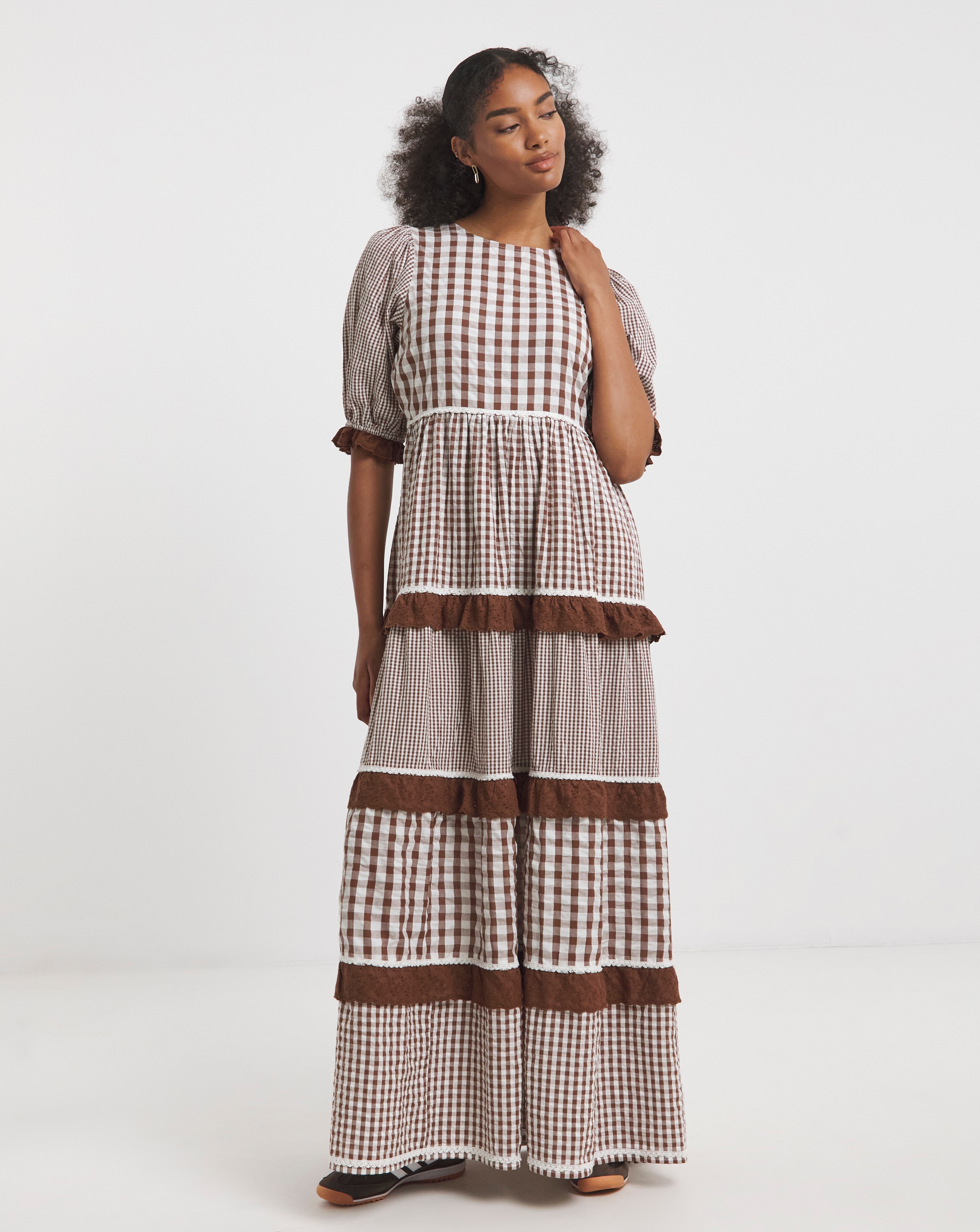 Neon Rose Gingham Midaxi Dress