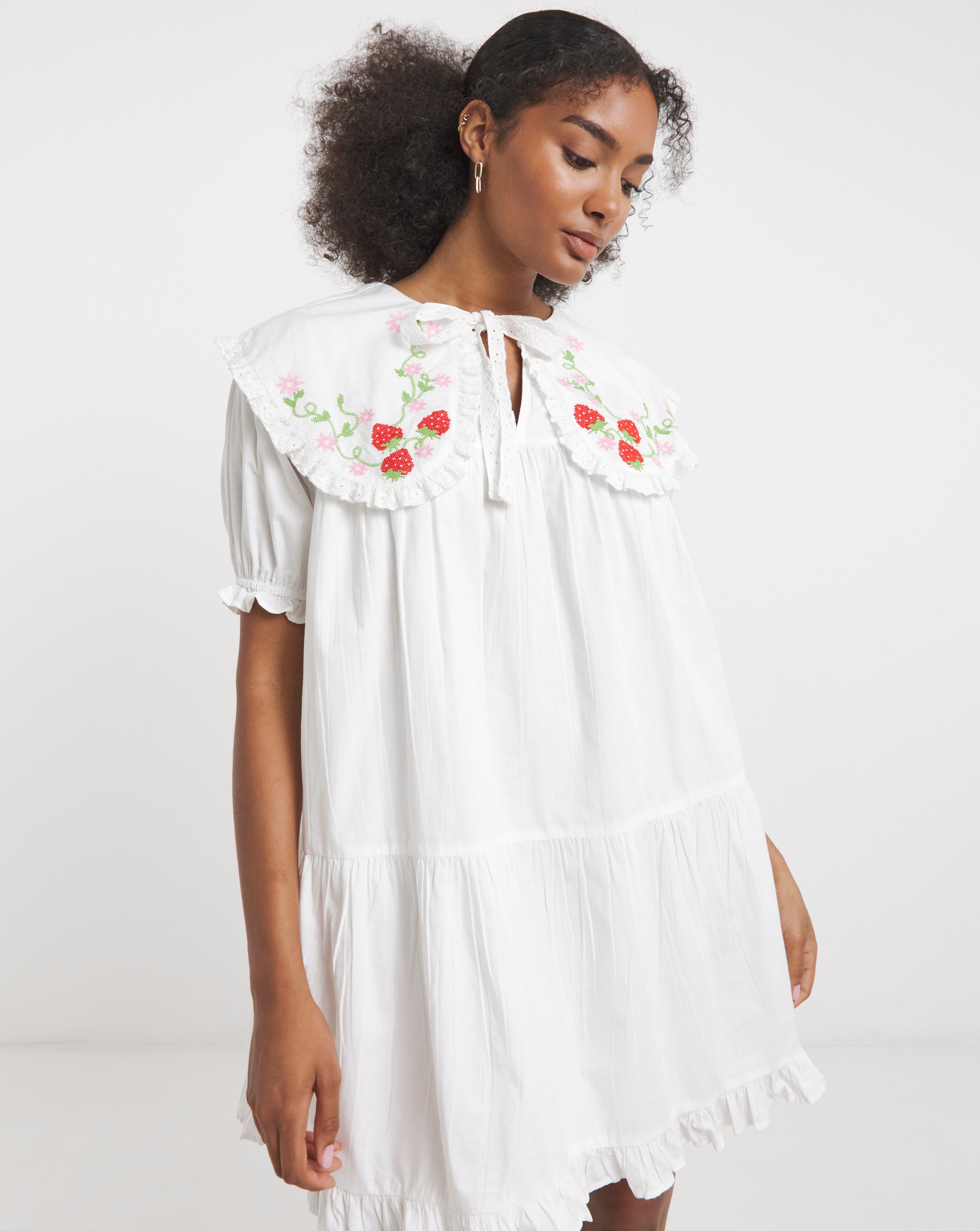 Neon Rose White Cotton Dress