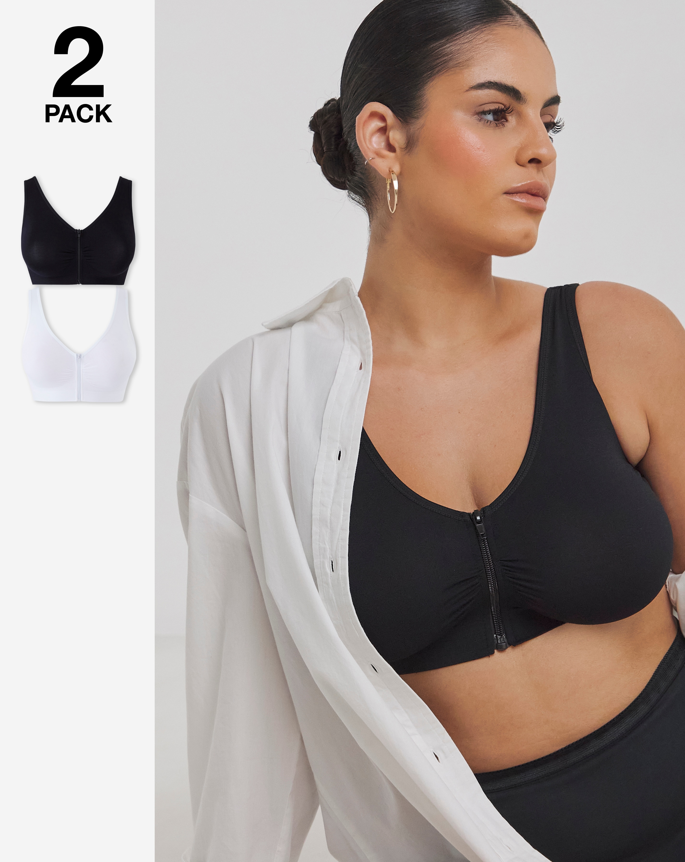 Naturally Close 2Pk Zip Fastening Comfort Tops In Black/white | UK Size 41974 Women's