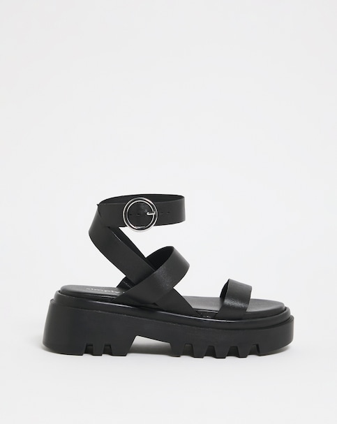 Chunky Cleated Sandals Ex Wide Fit - Black - Size 9 - Womens - Simply Be