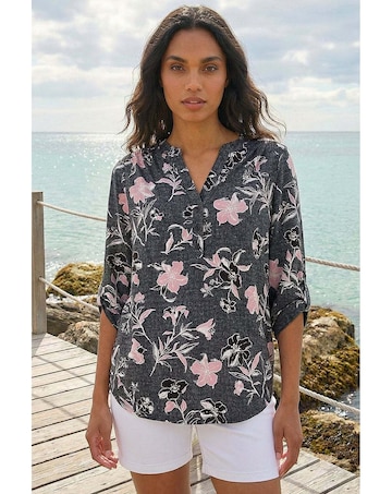 Roman Textured Floral Print V-Neck Shirt