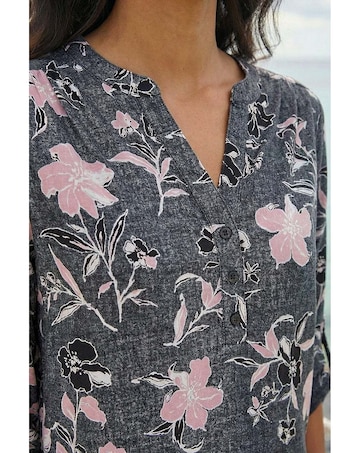 Roman Textured Floral Print V-Neck Shirt