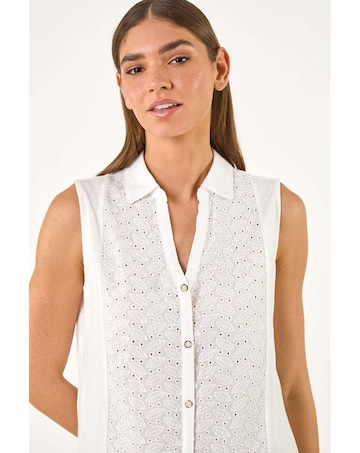 Roman Broderie Collared Vest Top