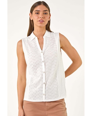 Roman Broderie Collared Vest Top
