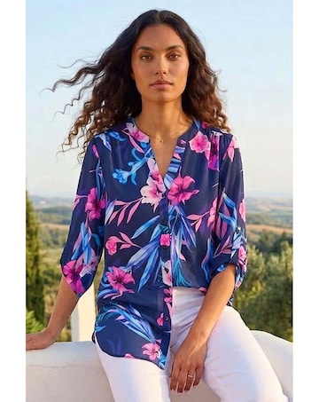 Roman Tropical Print Longline Blouse