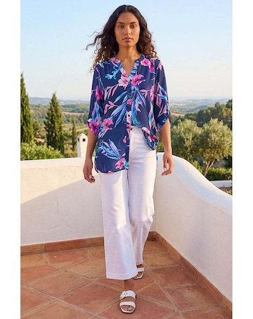 Roman Tropical Print Longline Blouse