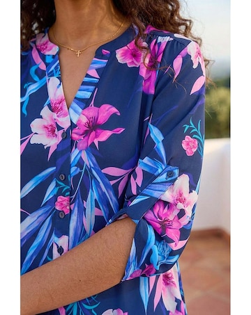Roman Tropical Print Longline Blouse