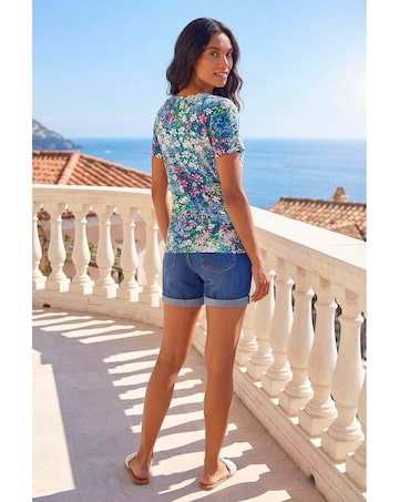 Roman Floral Print Cowl Neck Stretch Top
