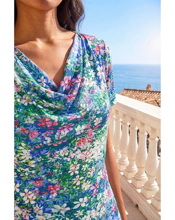 Roman Floral Print Cowl Neck Stretch Top