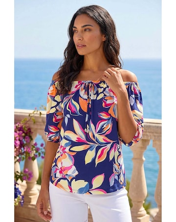 Roman Floral Print Bardot Stretch Top