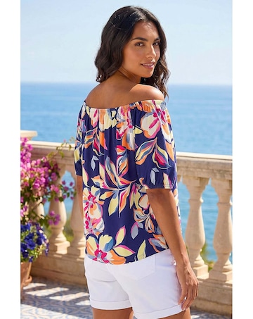 Roman Floral Print Bardot Stretch Top