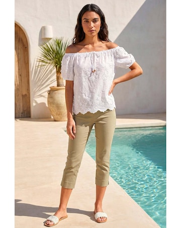Roman Floral Embroidered Bardot Top