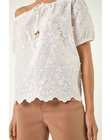 Roman Floral Embroidered Bardot Top