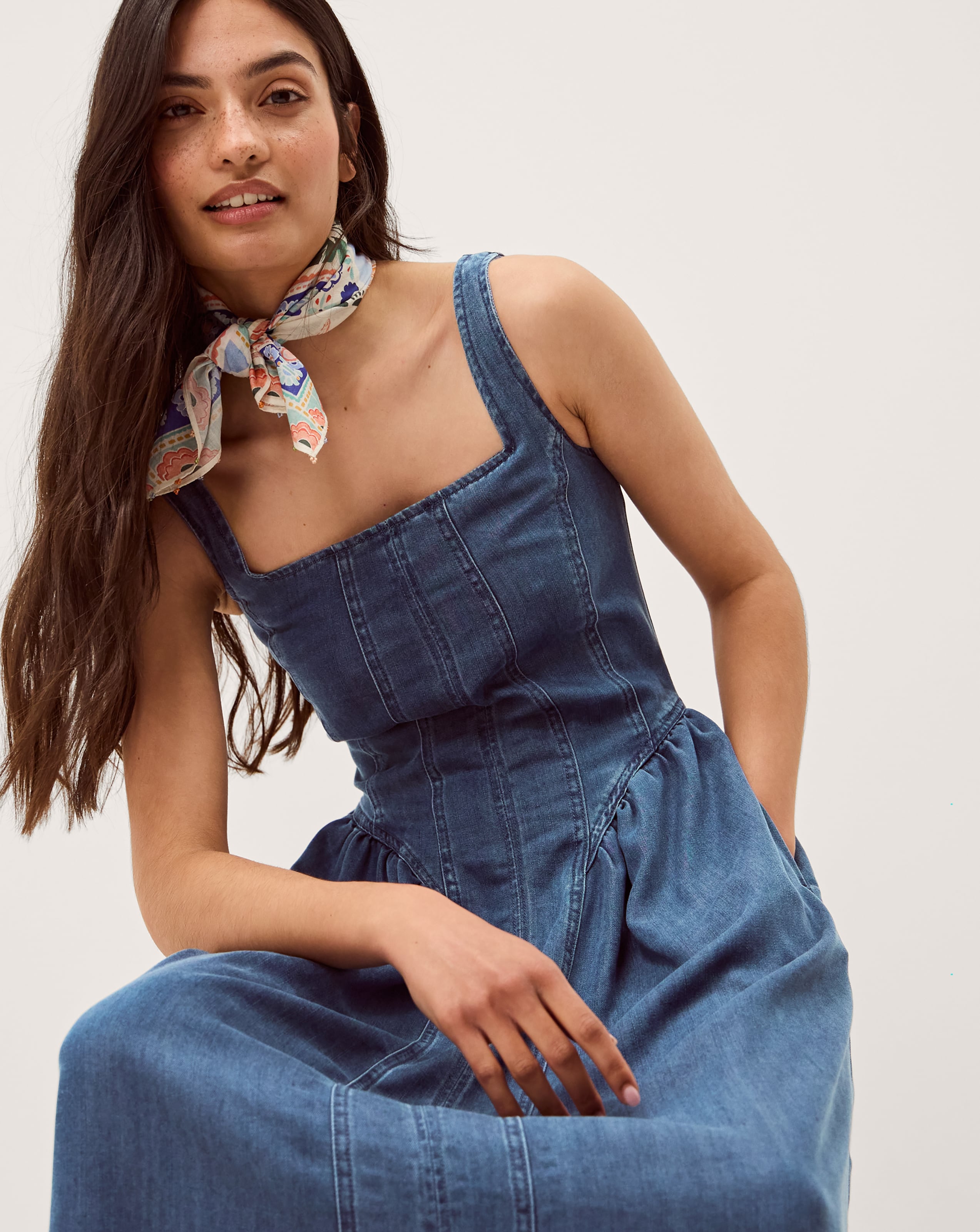 New In - Monsoon Delia Denim Midi Corset Dress