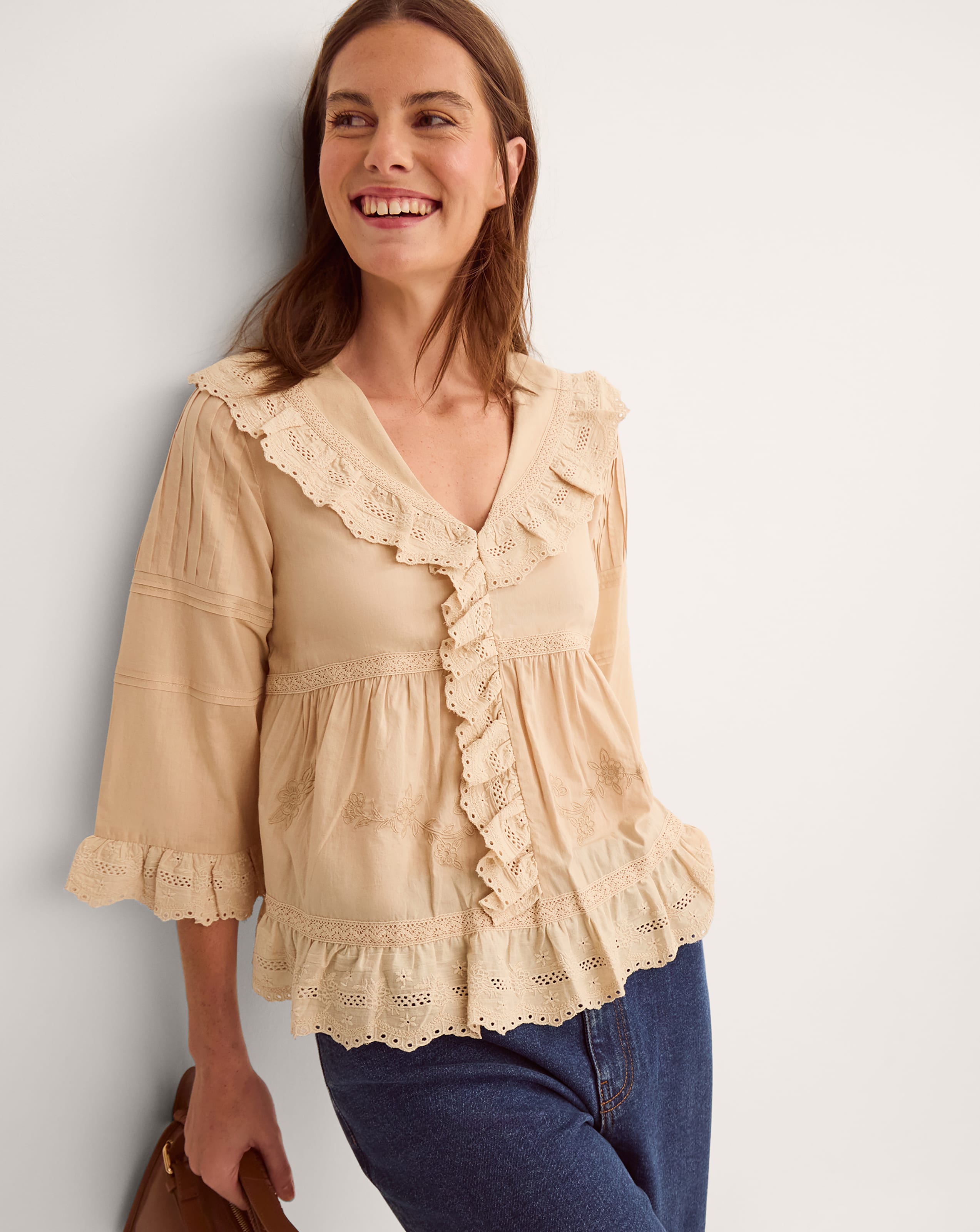 New In - Monsoon Petra Embroidered Ruffle Blouse