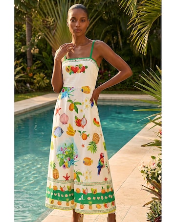 Roman Fruit Print Strappy Midi Dress