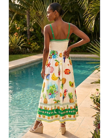 Roman Fruit Print Strappy Midi Dress