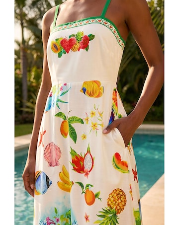 Roman Fruit Print Strappy Midi Dress