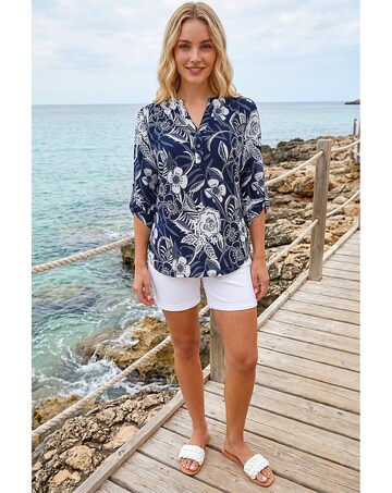 Roman Floral Print V-Neck Stretch Shirt