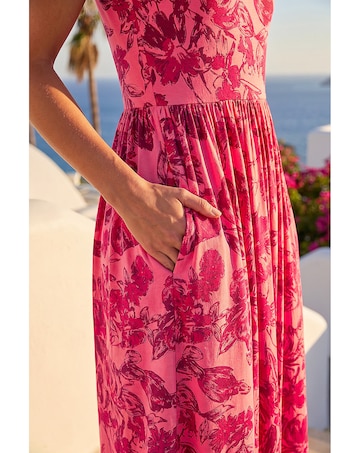 Roman Floral Print Pocket Midi Dress