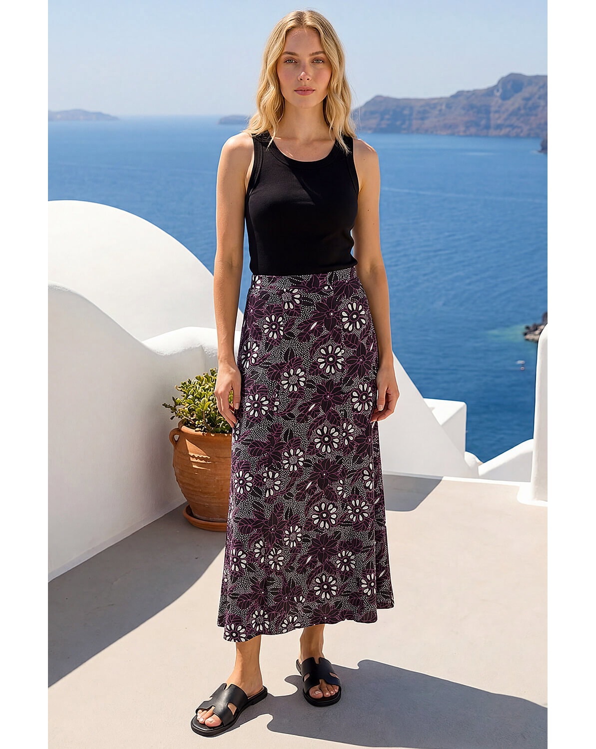 Roman Floral Print Midi Skirt