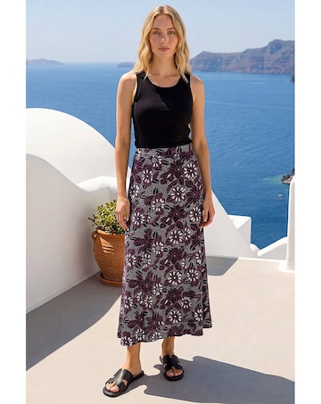 Roman Floral Print Midi Skirt