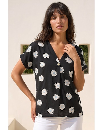 Roman Daisy Print Pleat Front Top