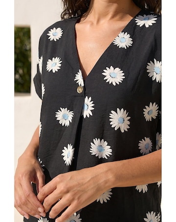 Roman Daisy Print Pleat Front Top