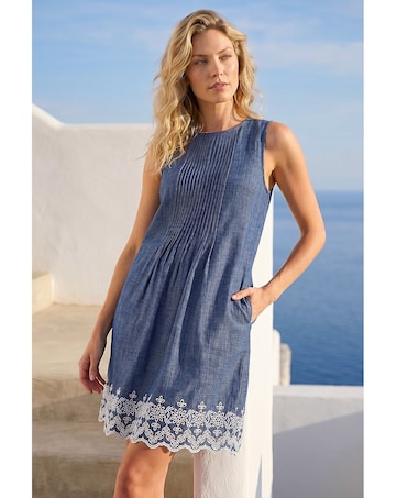 Roman Embroidered Hem Smock Dress