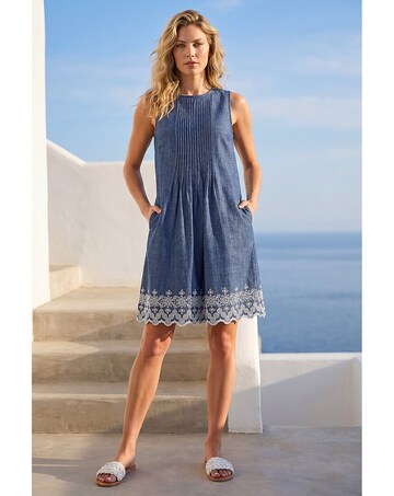 Roman Embroidered Hem Smock Dress