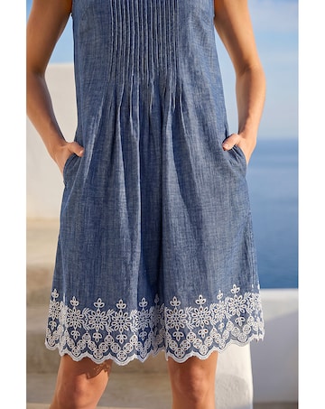 Roman Embroidered Hem Smock Dress