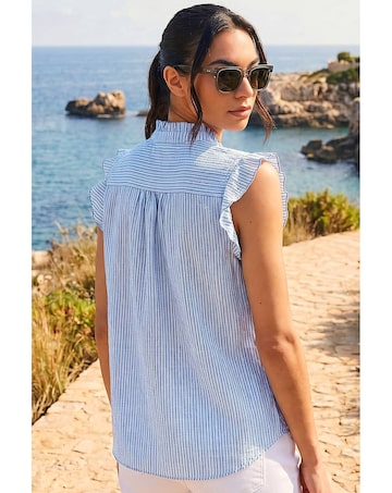 Roman Stripe Print Frill Sleeve Blouse