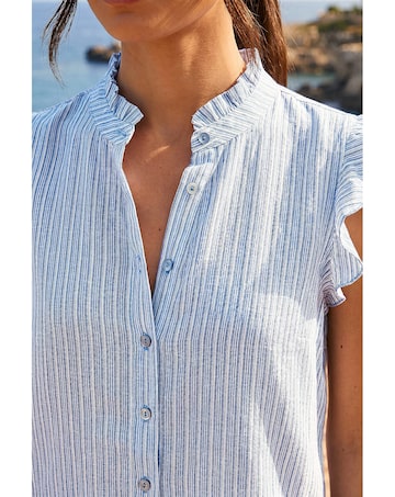 Roman Stripe Print Frill Sleeve Blouse