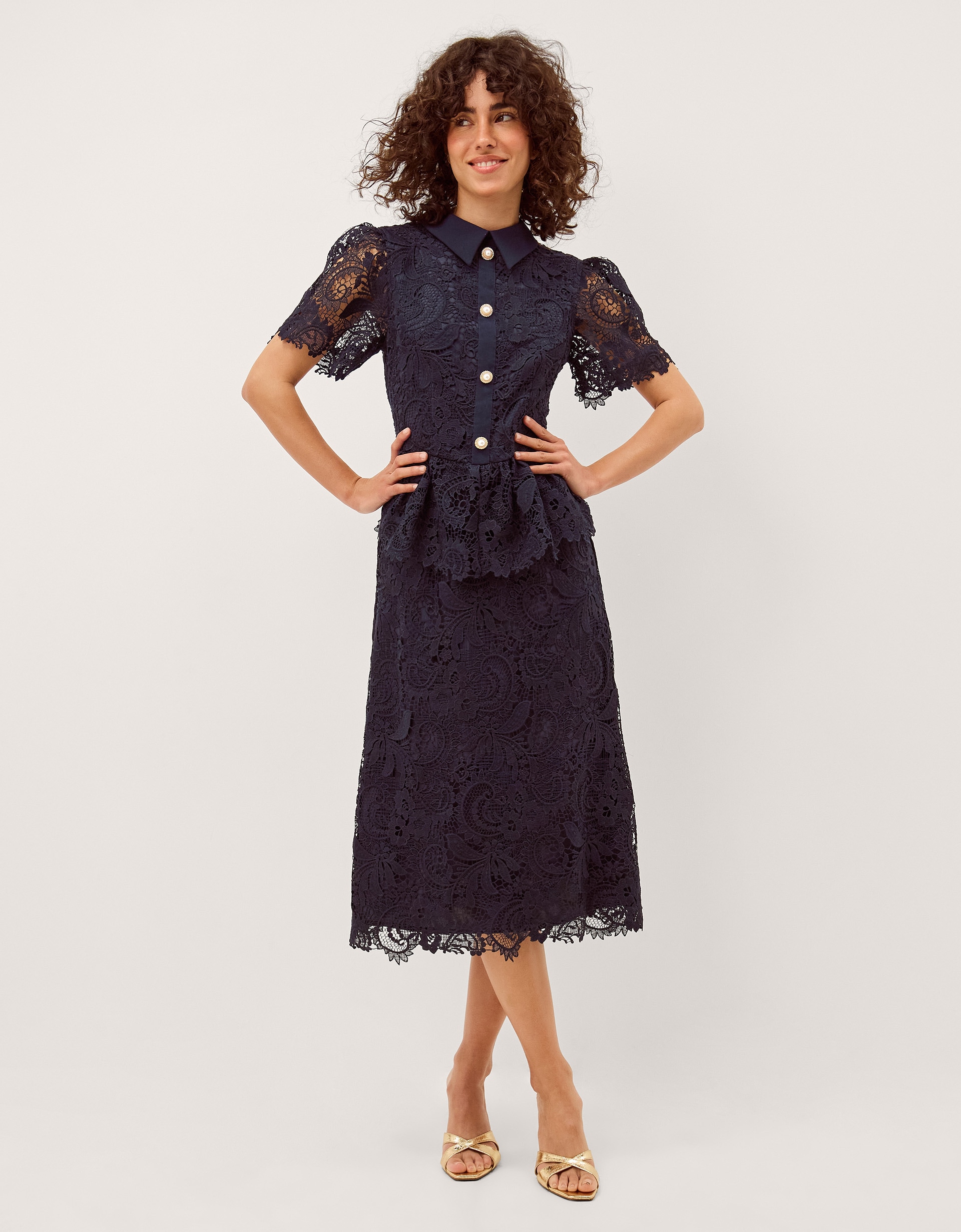 New In - Monsoon Alice Lace Peplum Midi Dress