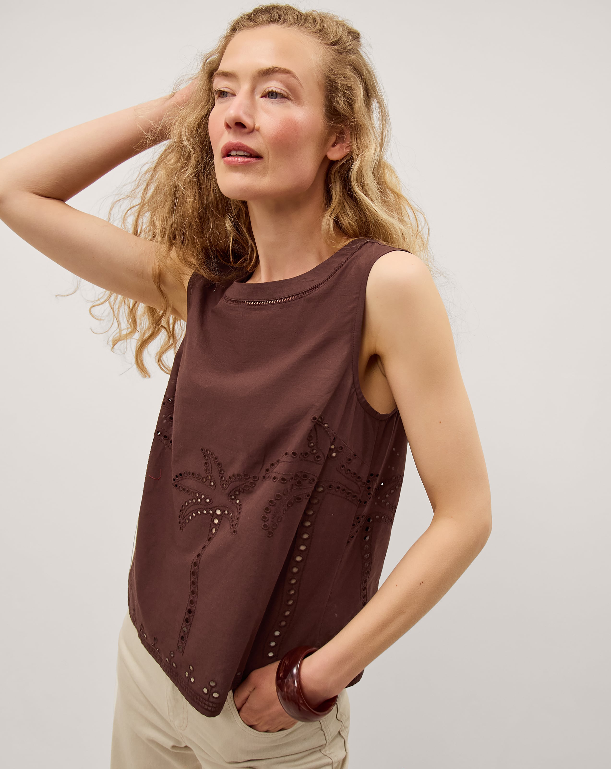 New In - Monsoon Eden Palm Cutwork Tank Top