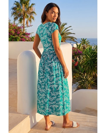 Roman Ditsy Gathered Stretch Midi Dress