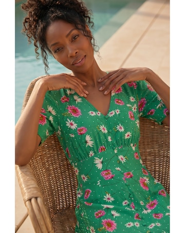Roman Floral Ruched Sleeve Dress