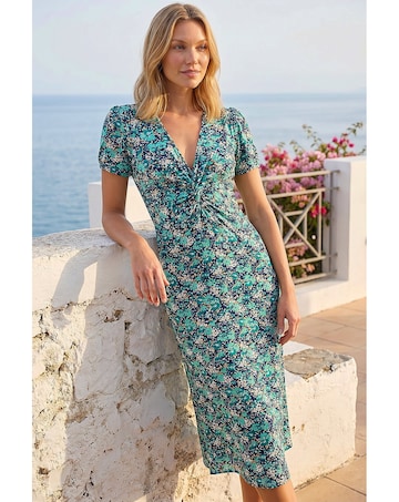 Roman Floral Twist Stretch Midi Dress