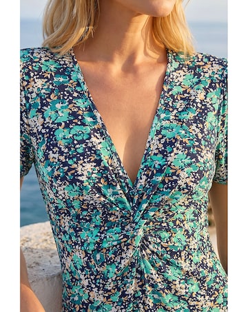 Roman Floral Twist Stretch Midi Dress