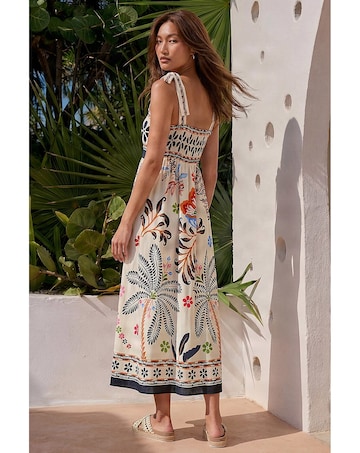 Roman Floral Palm Strappy Midi Dress