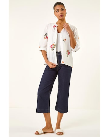 Roman Floral Embroidered V-Neck Blouse