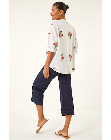 Roman Floral Embroidered V-Neck Blouse